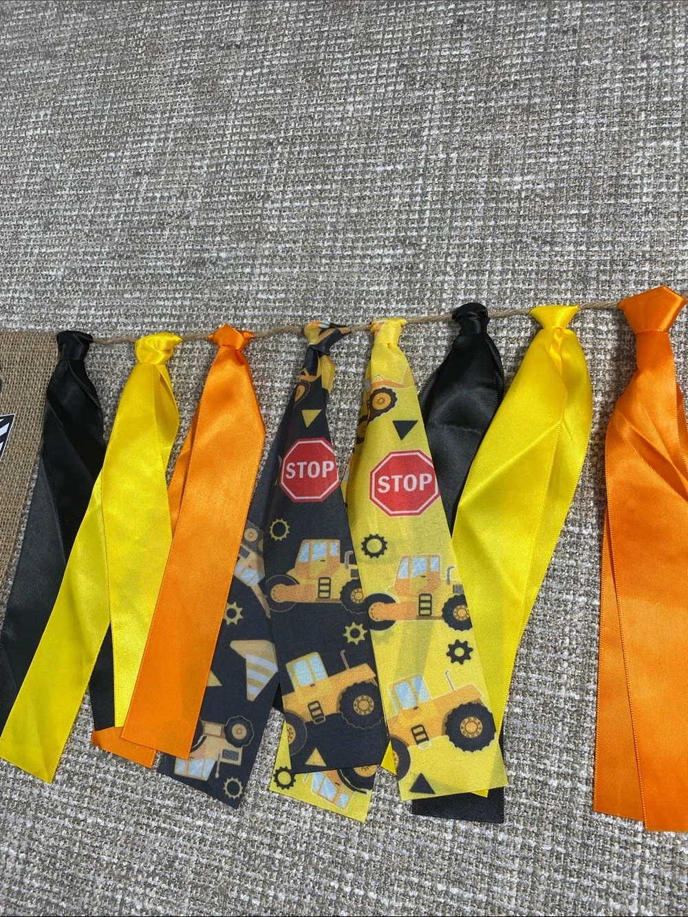 Construction Theme Ribbon Banner - Yellow Black Orange turning one year old
